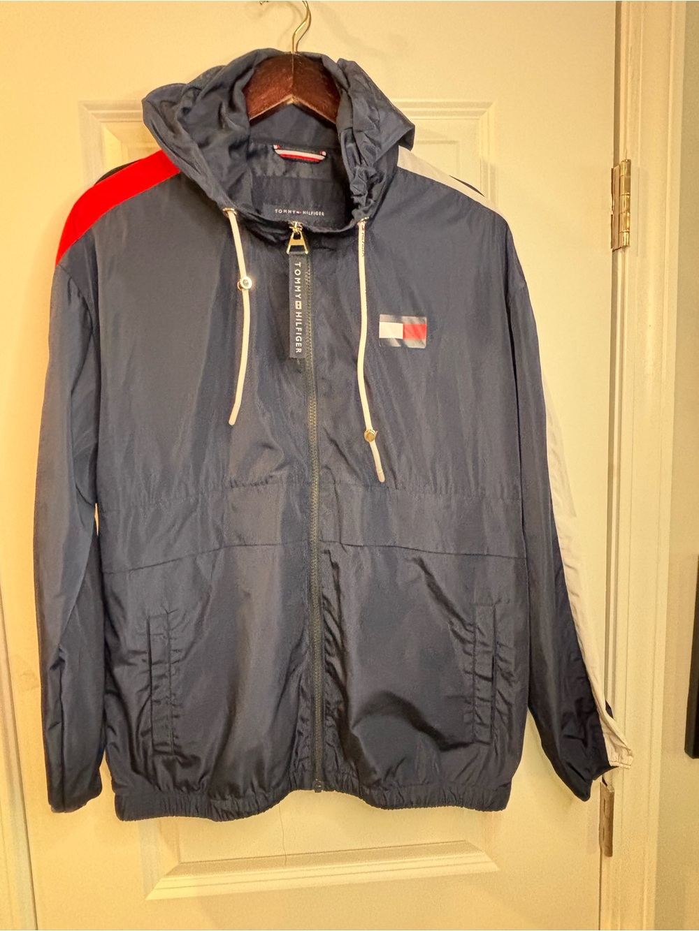 Tommy Hilfiger Navy Windbreaker with Red Shoulder and White Trim